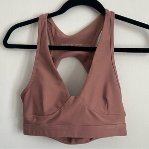 White Fox Active Halter Neck Ivy Plunge Open Back Sports Bra - Dusty Pink Small